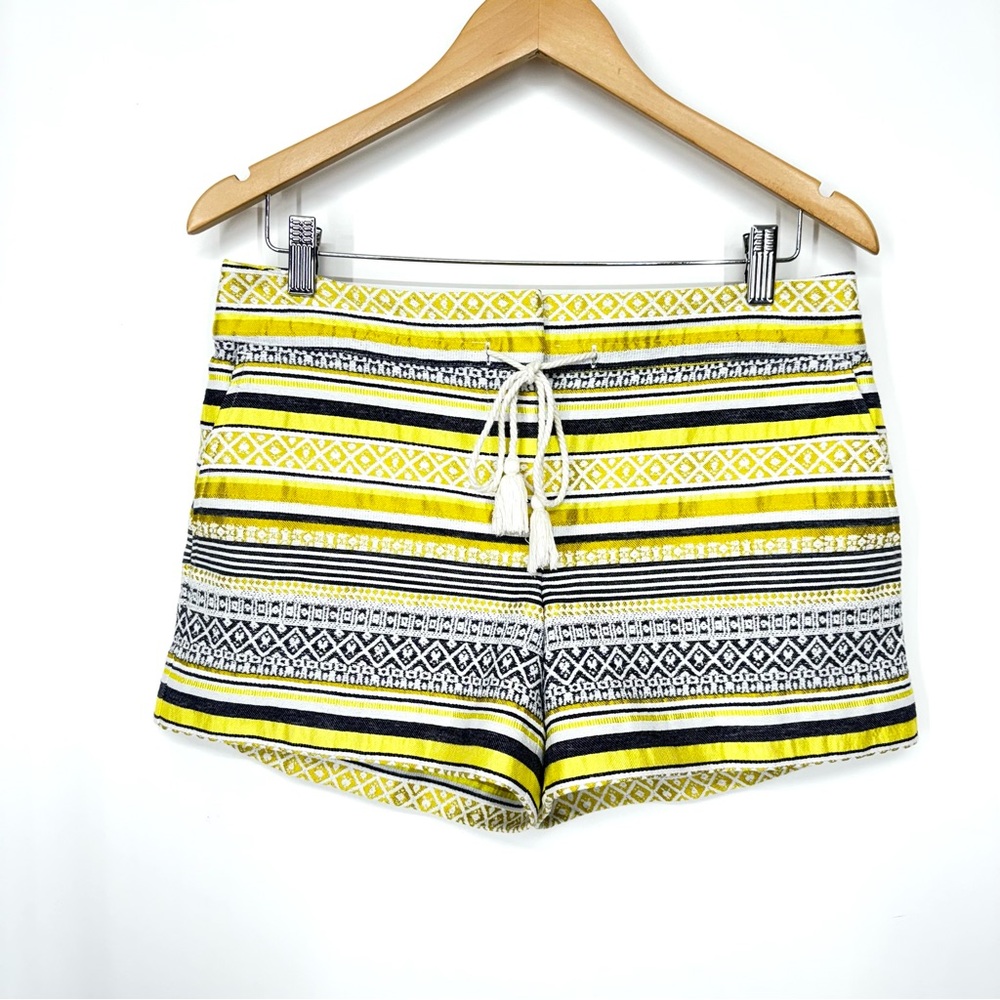 Ann Taylor LOFT The Riviera Tassel Embroidered Shorts Yellow Stripe Boho Beach